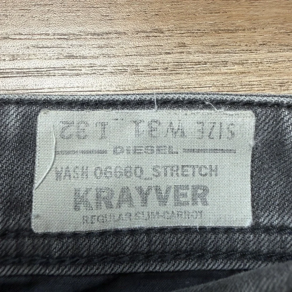 Diesel Krayver‎ Jeans Men 31x32 Gray Slim Carrot Stretch Charcoal Faded 0666Q